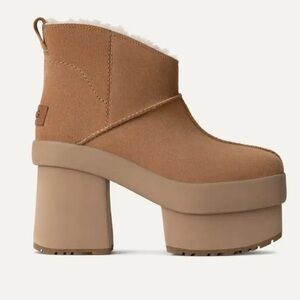 UGG New Heights Platform Mini Boot Suede Chestnut NEW